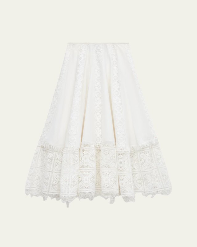 Lace-Inset Layered Midi Skirt